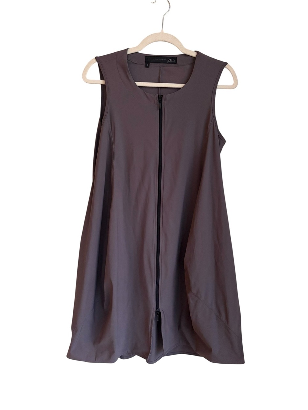 Porto San Francisco Sleeveless Zip-Front Dress in Charcoal Grey, Size 2